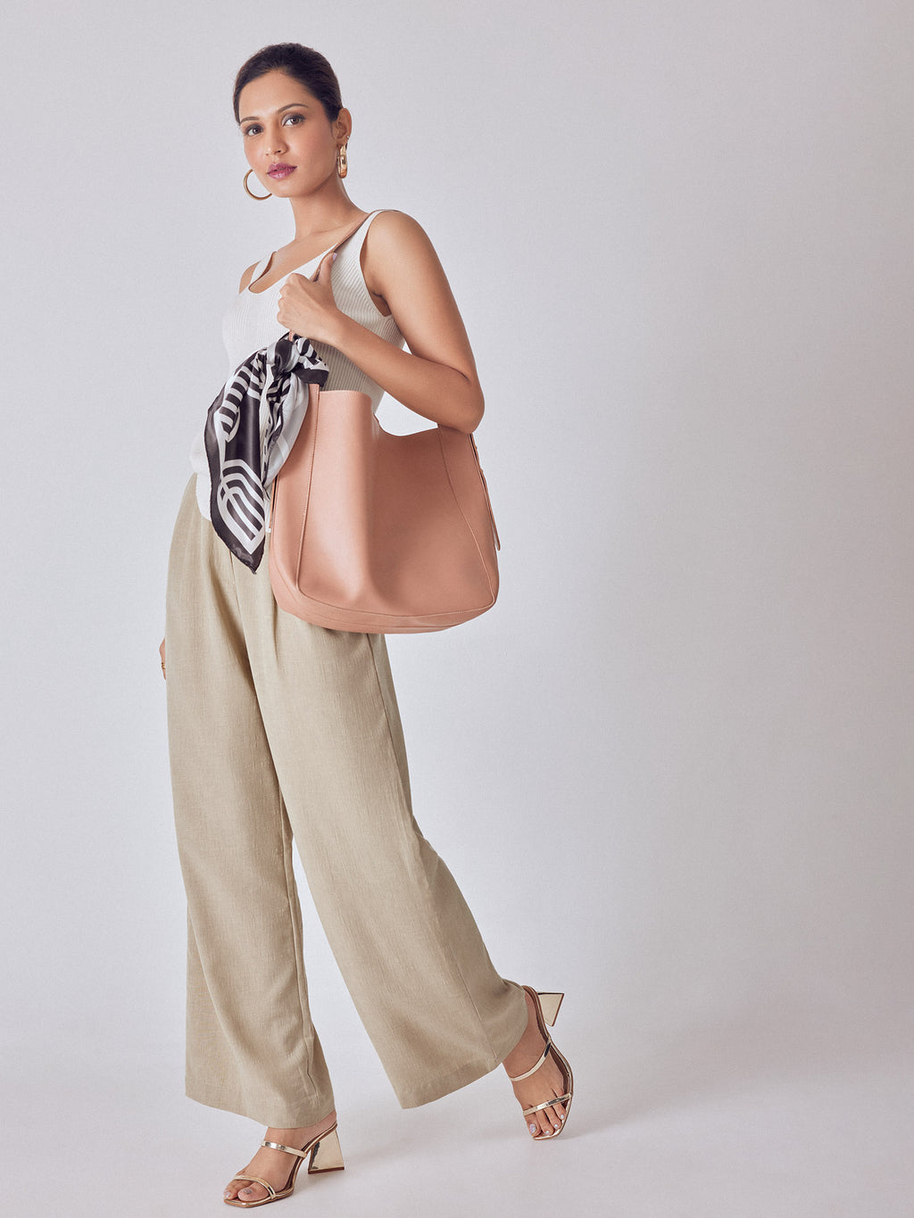 Beige High Waisted Pleated Pants
