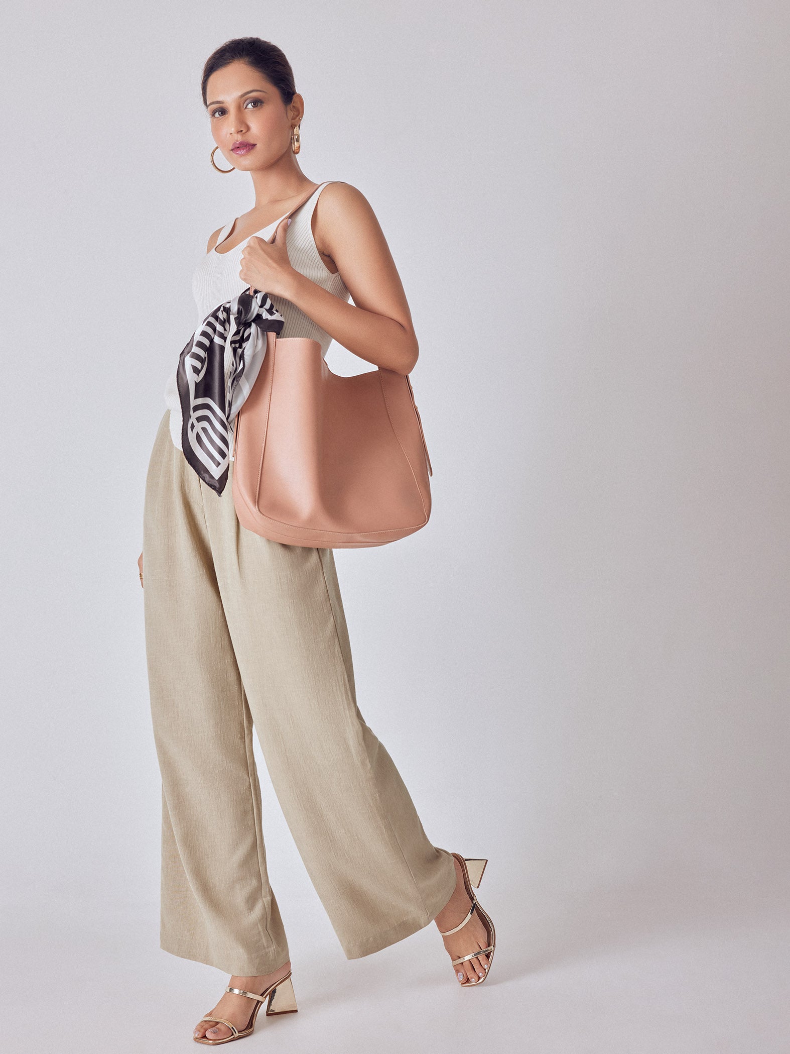 Beige High Waisted Pleated Pants