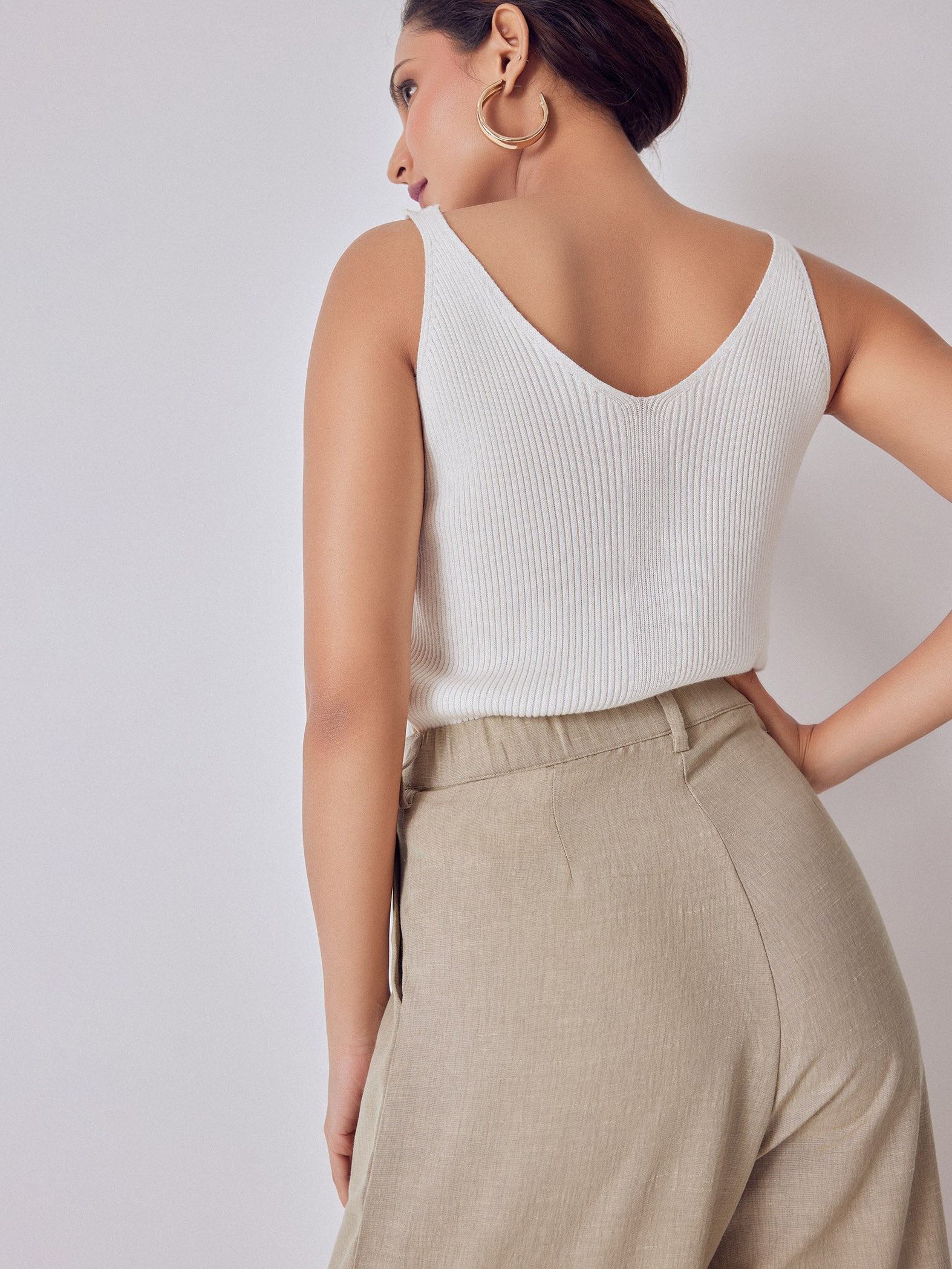 Beige High Waisted Pleated Pants