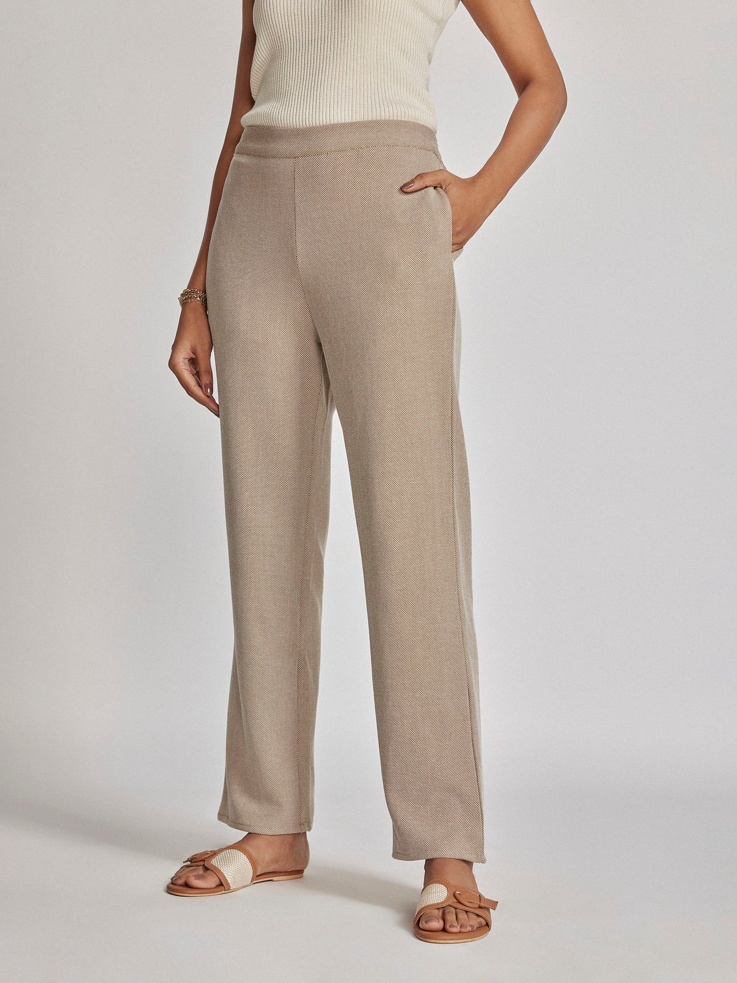 Beige Knit High Waisted Pants