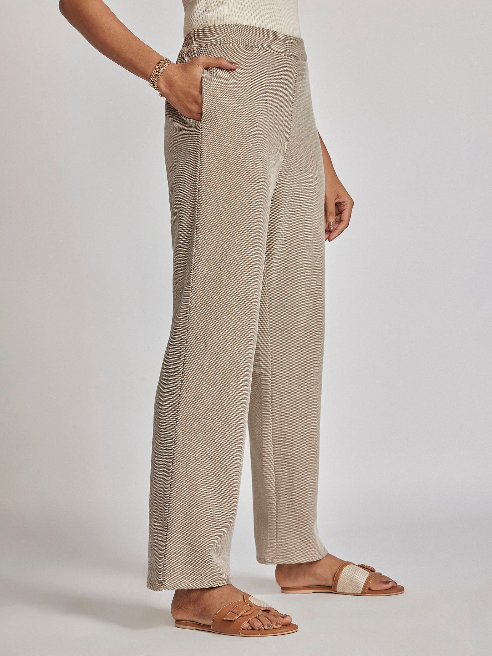 Beige Knit High Waisted Pants