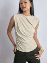 Beige Ruched Knit Top