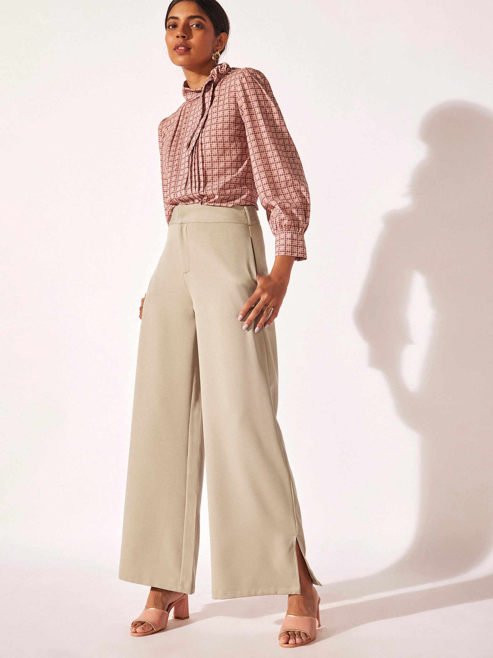 Beige Slit Detail Trousers