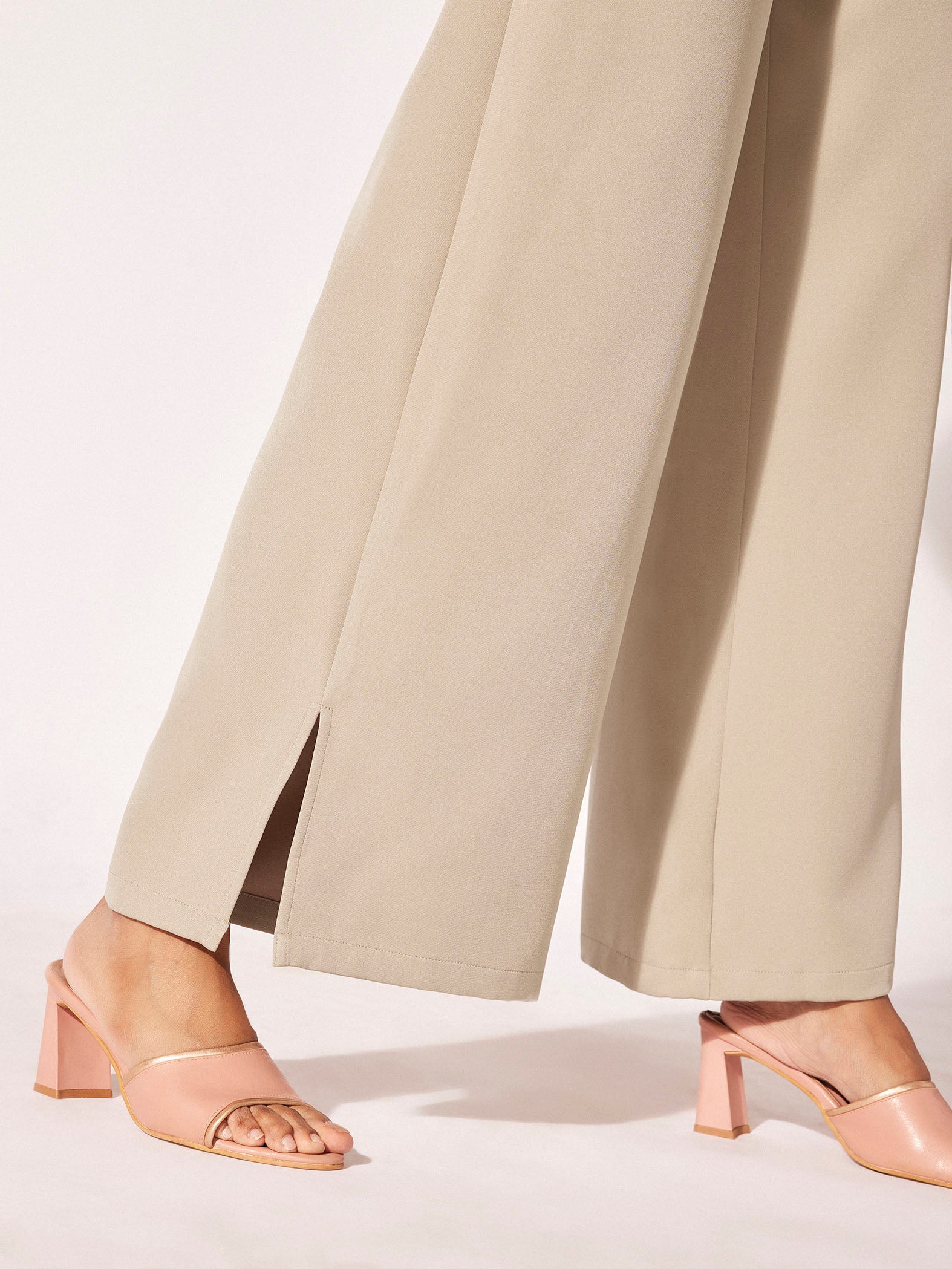 Beige Slit Detail Trousers