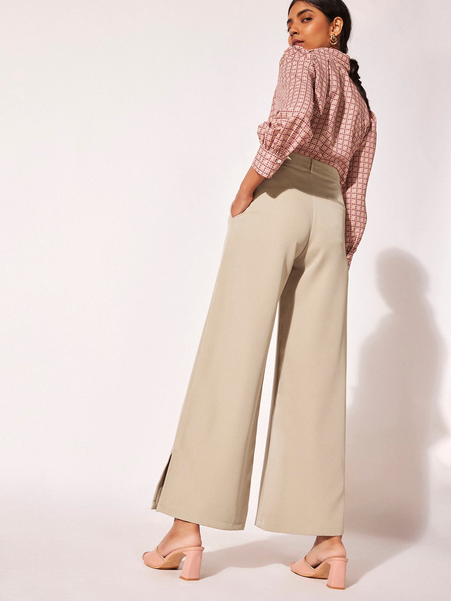 Beige Slit Detail Trousers