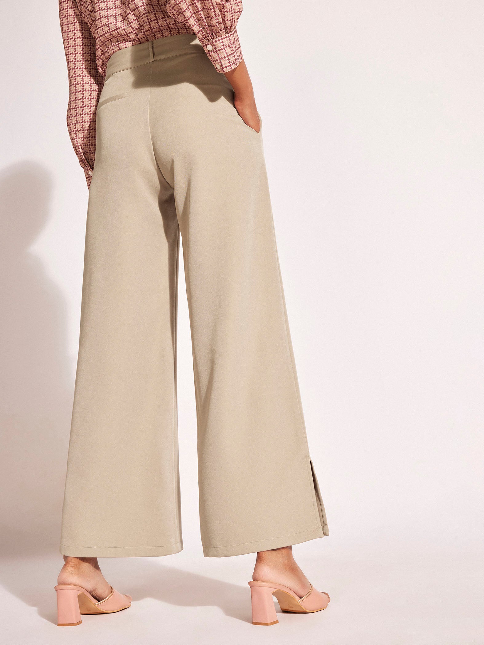 Beige Slit Detail Trousers