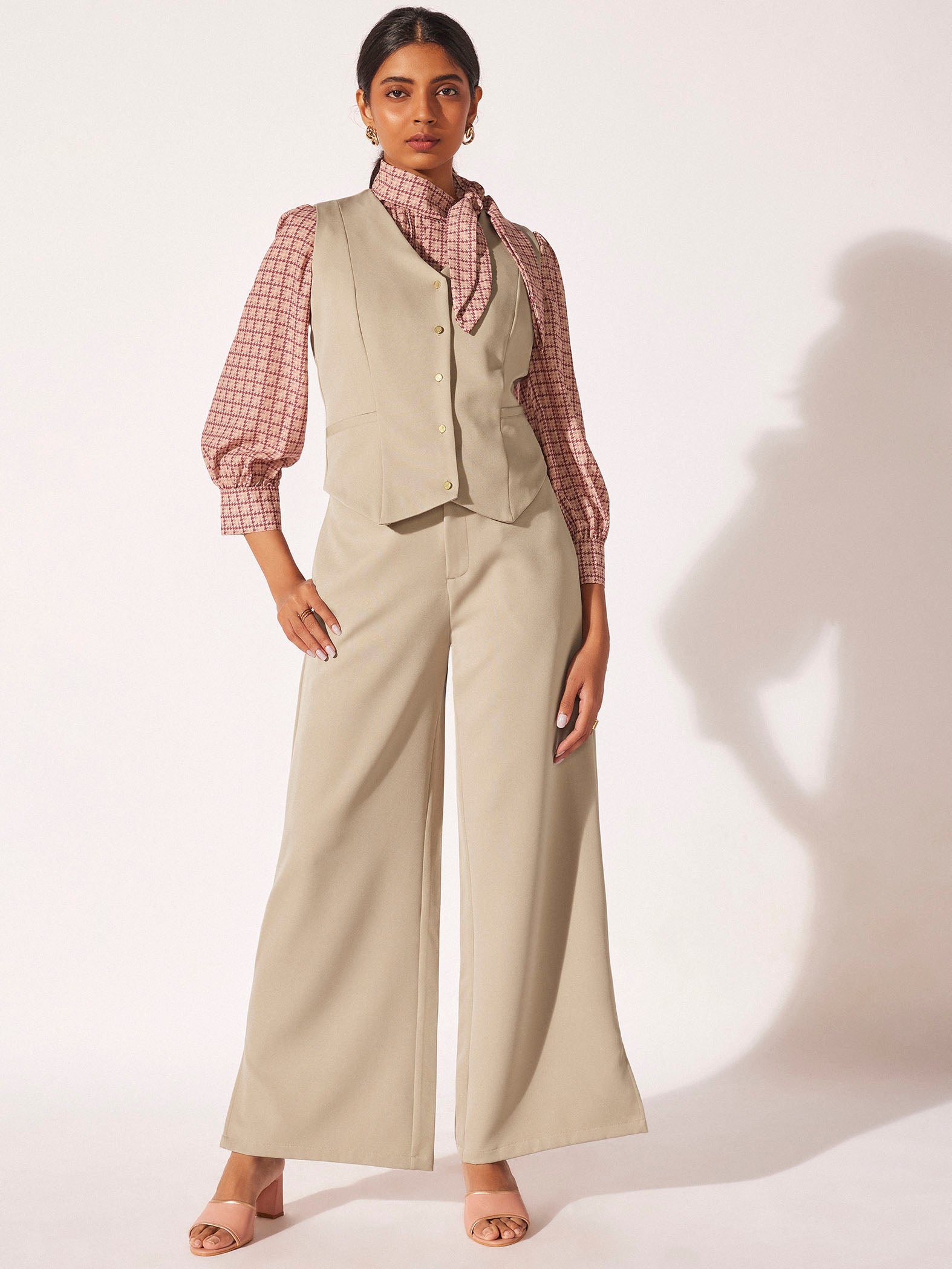 Beige Slit Detail Trousers