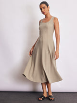 Beige Textured Knit Midi Dress