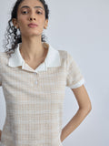 Beige Tweed Contrast Collar Top