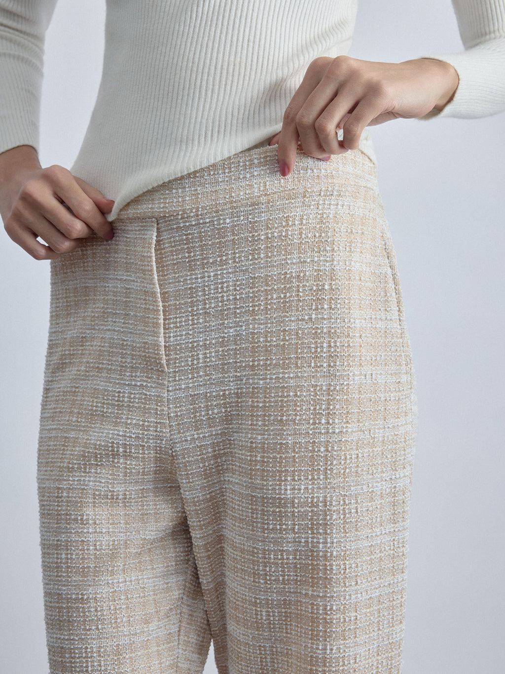 Beige Tweed Flared Pants