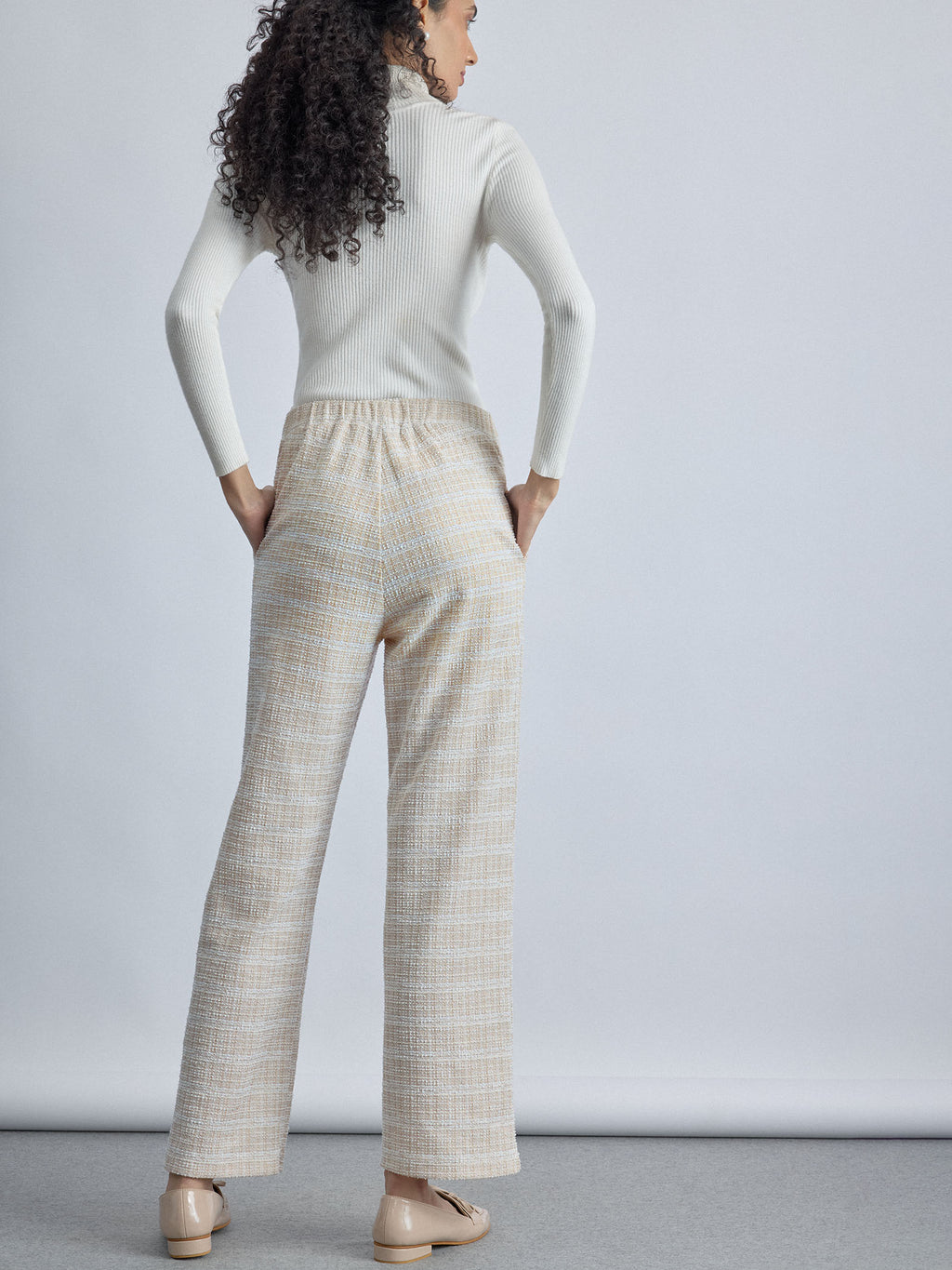 Beige Tweed Flared Pants