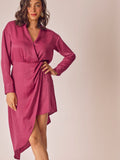 Berry Satin Asymmetric Draped Dress
