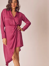 Berry Satin Asymmetric Draped Dress