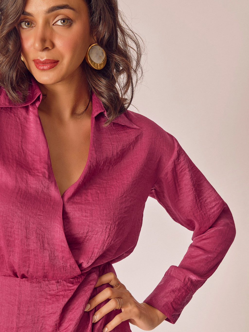 Berry Satin Asymmetric Draped Dress
