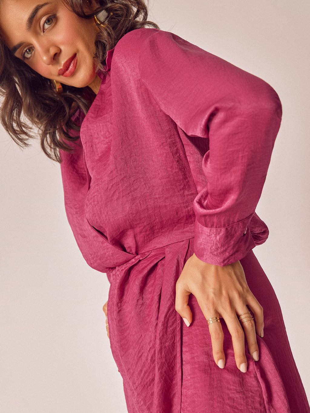 Berry Satin Asymmetric Draped Dress