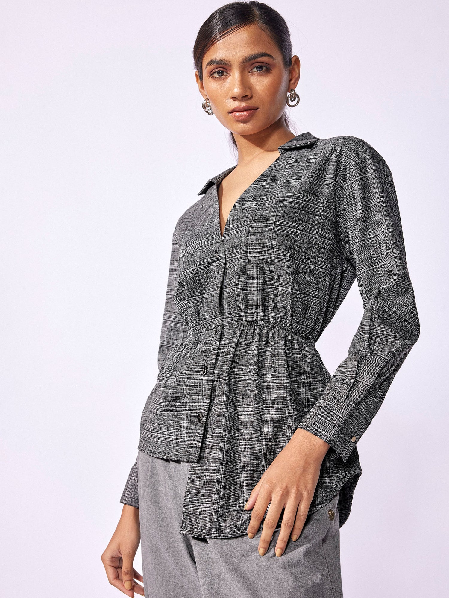 Black Checked Asymmetric Top