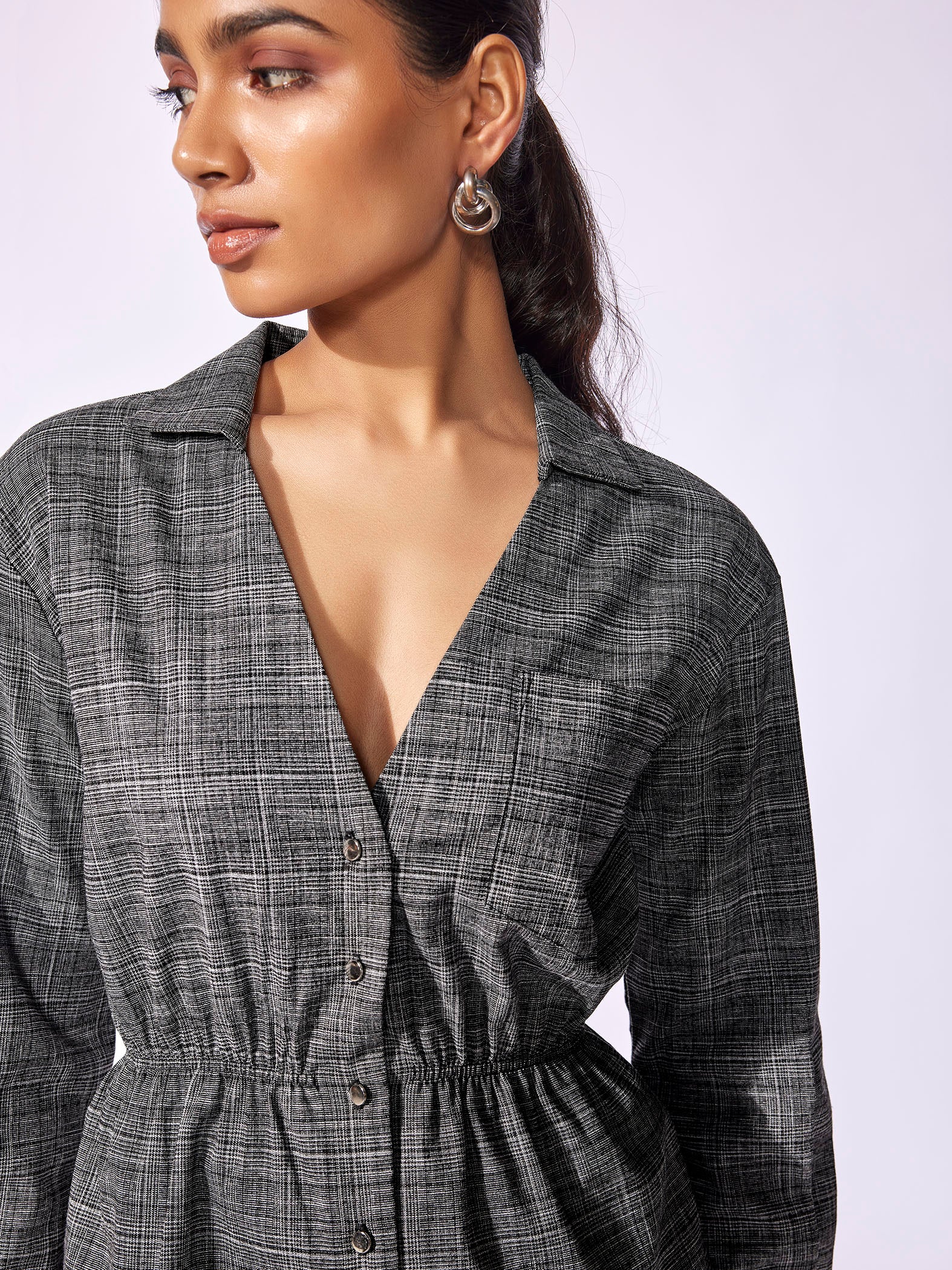 Black Checked Asymmetric Top