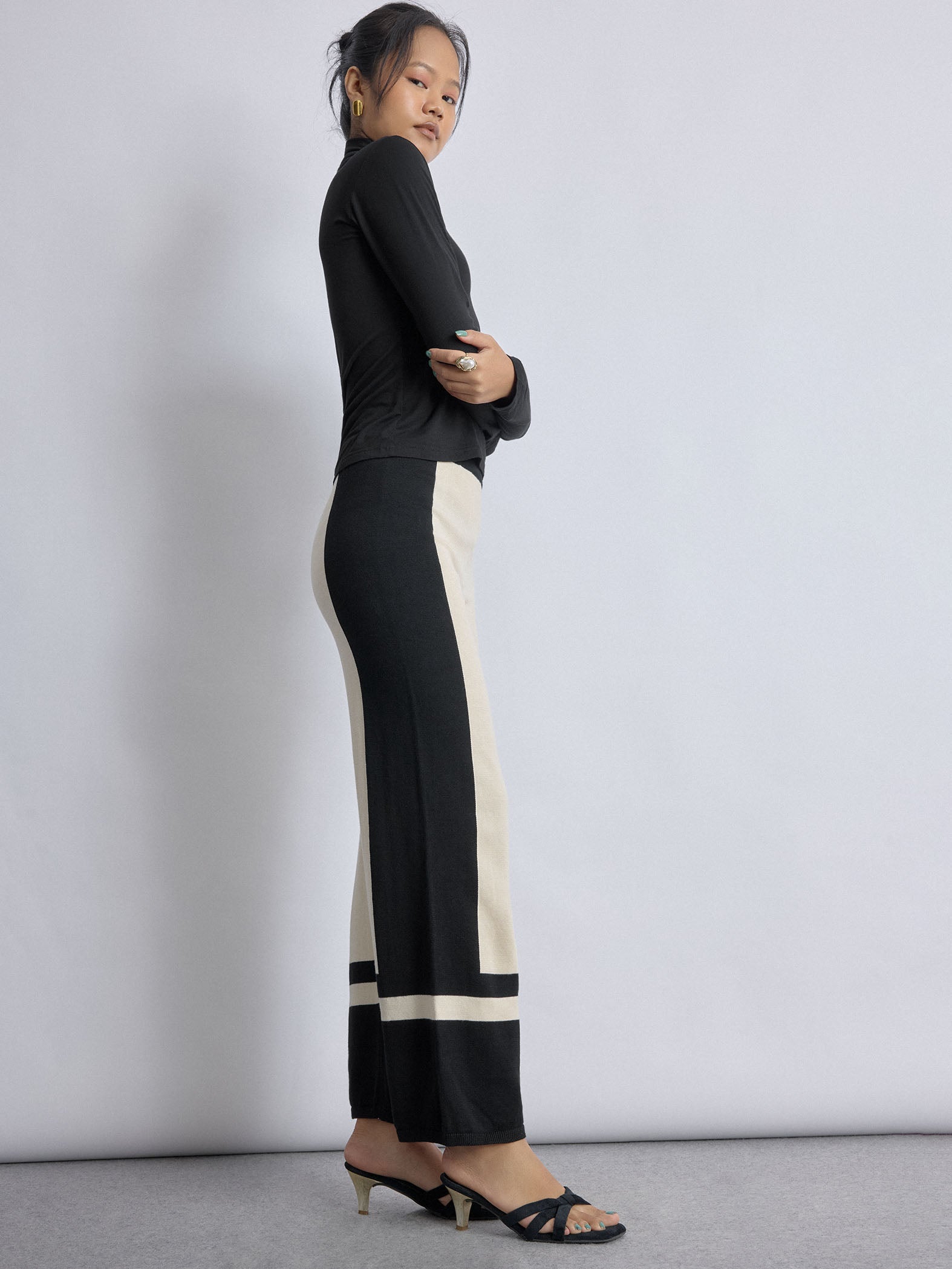 Black Colourblock Knit Pants