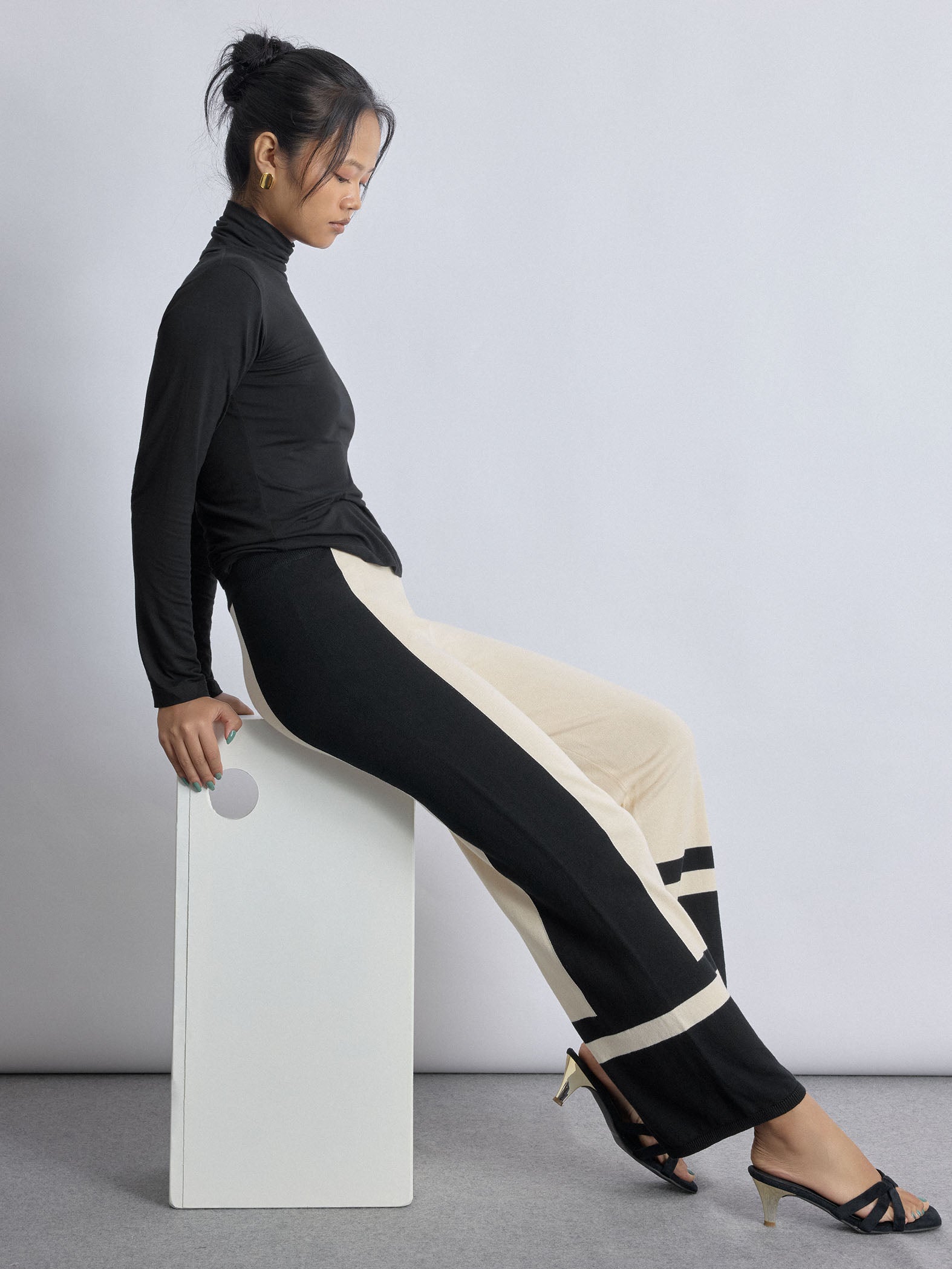 Black Colourblock Knit Pants