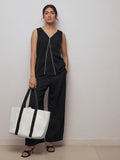 Black Contrast Piping Godet Top