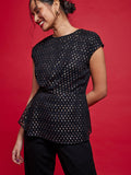 Black Dobby Peplum Top