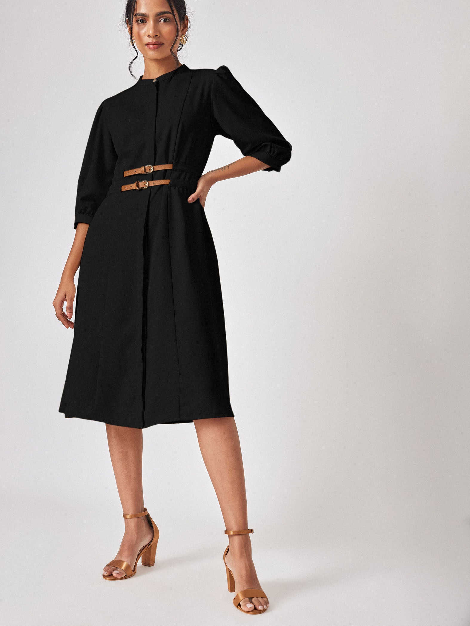 Black Double Belted Dress