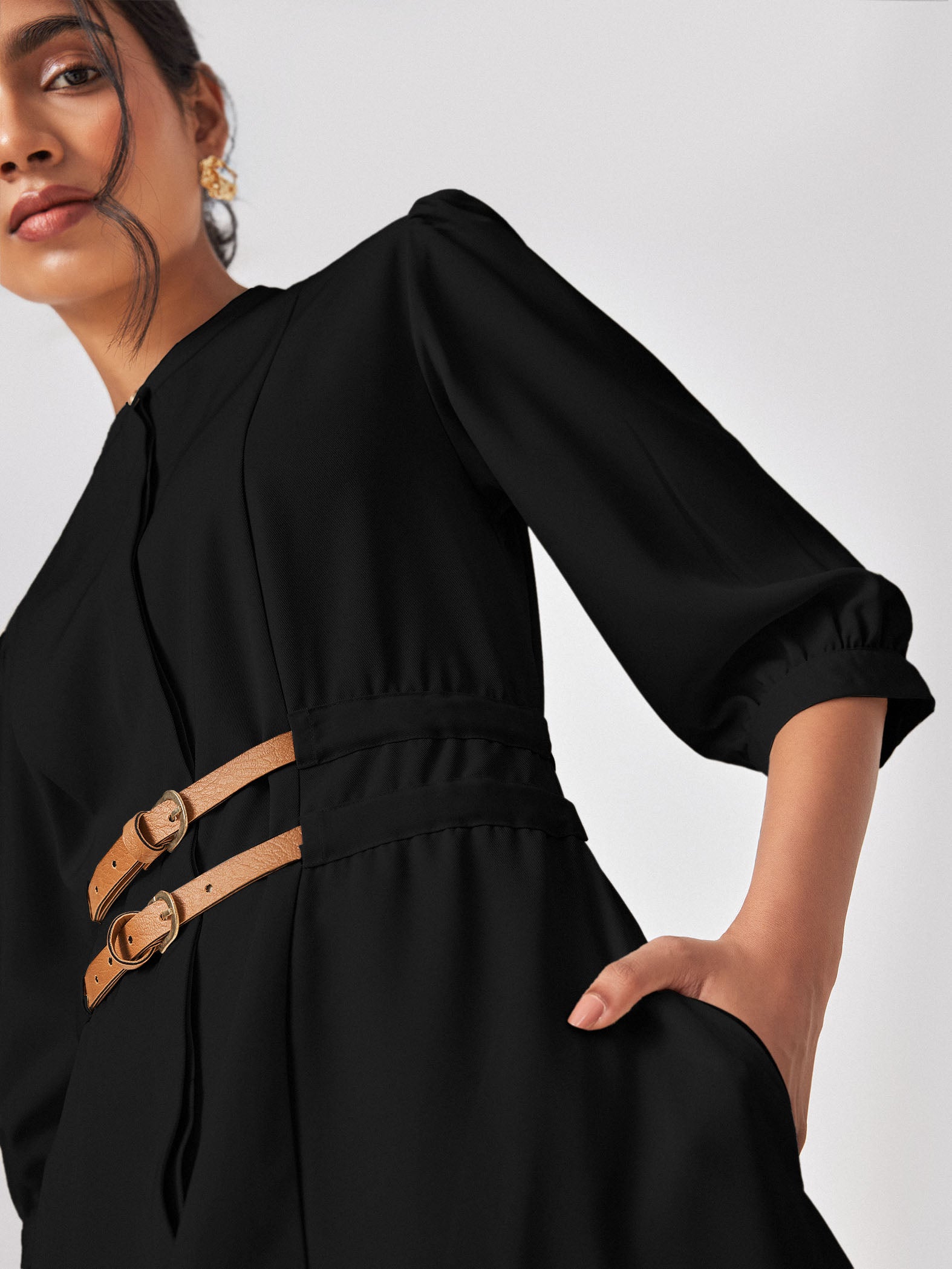 Black Double Belted Dress