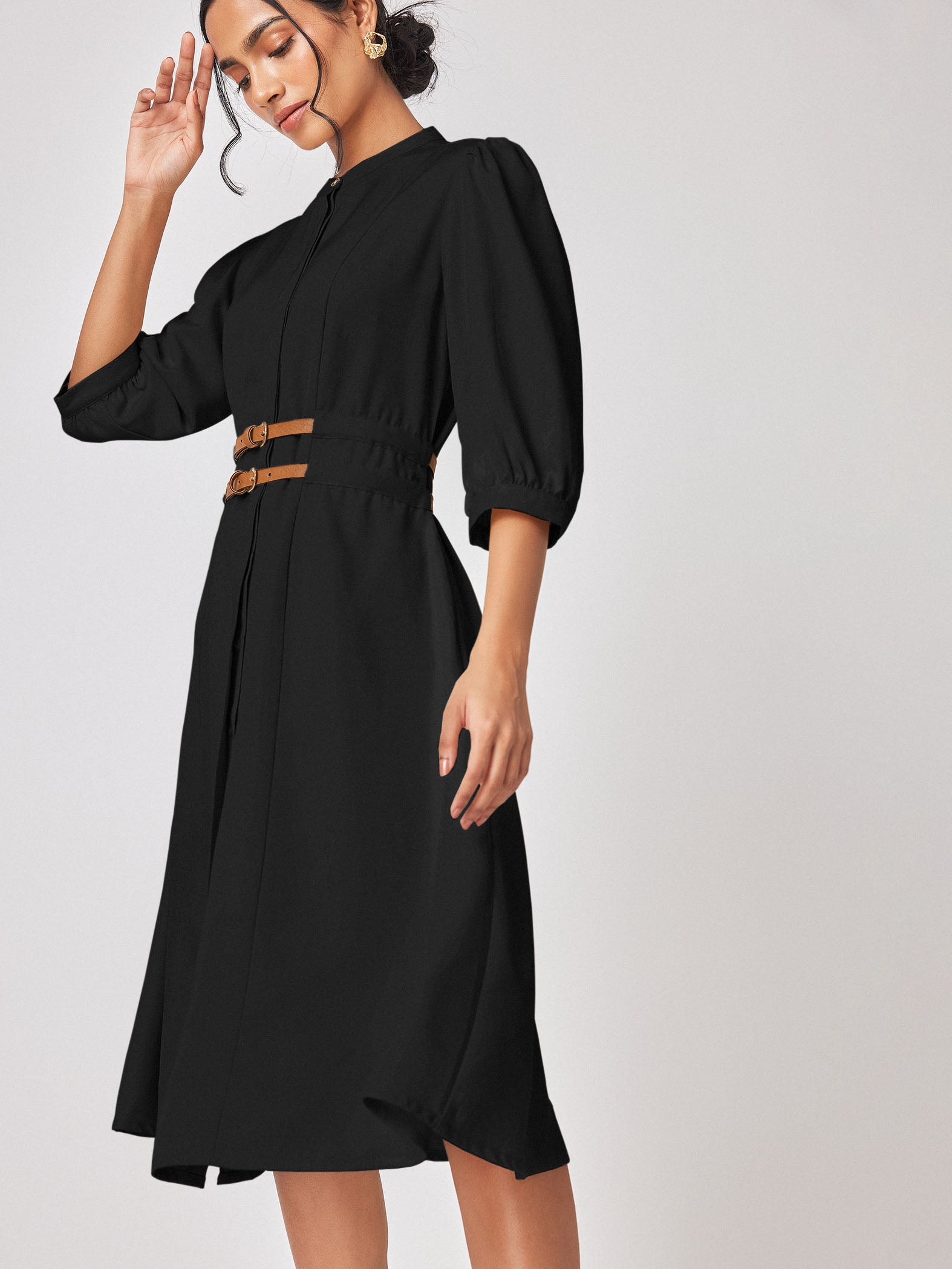 Black Double Belted Dress