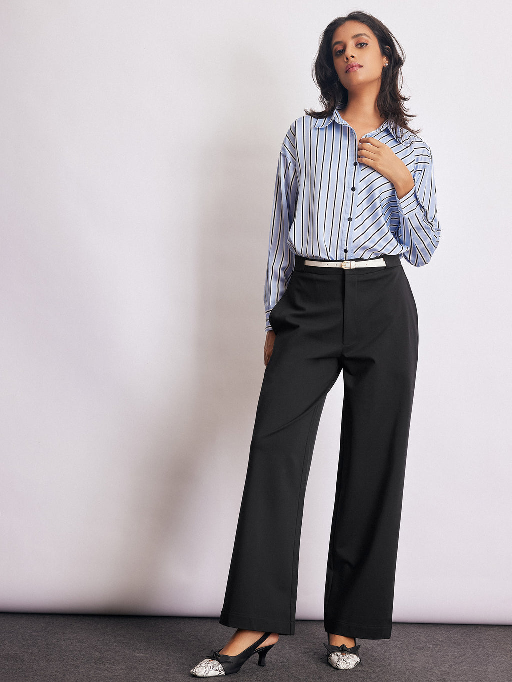 Black Knit Belted Trousers