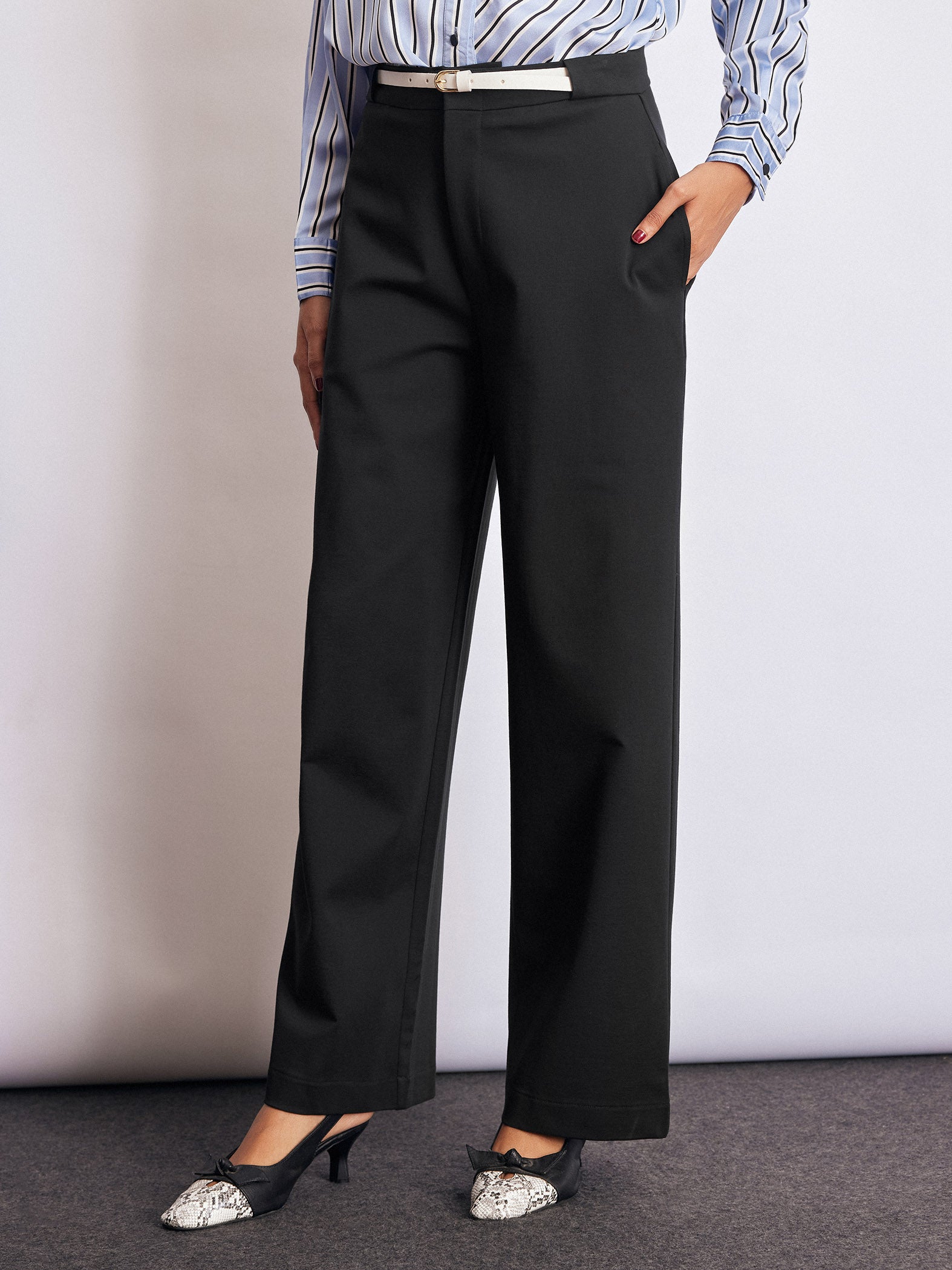 Black Knit Belted Trousers