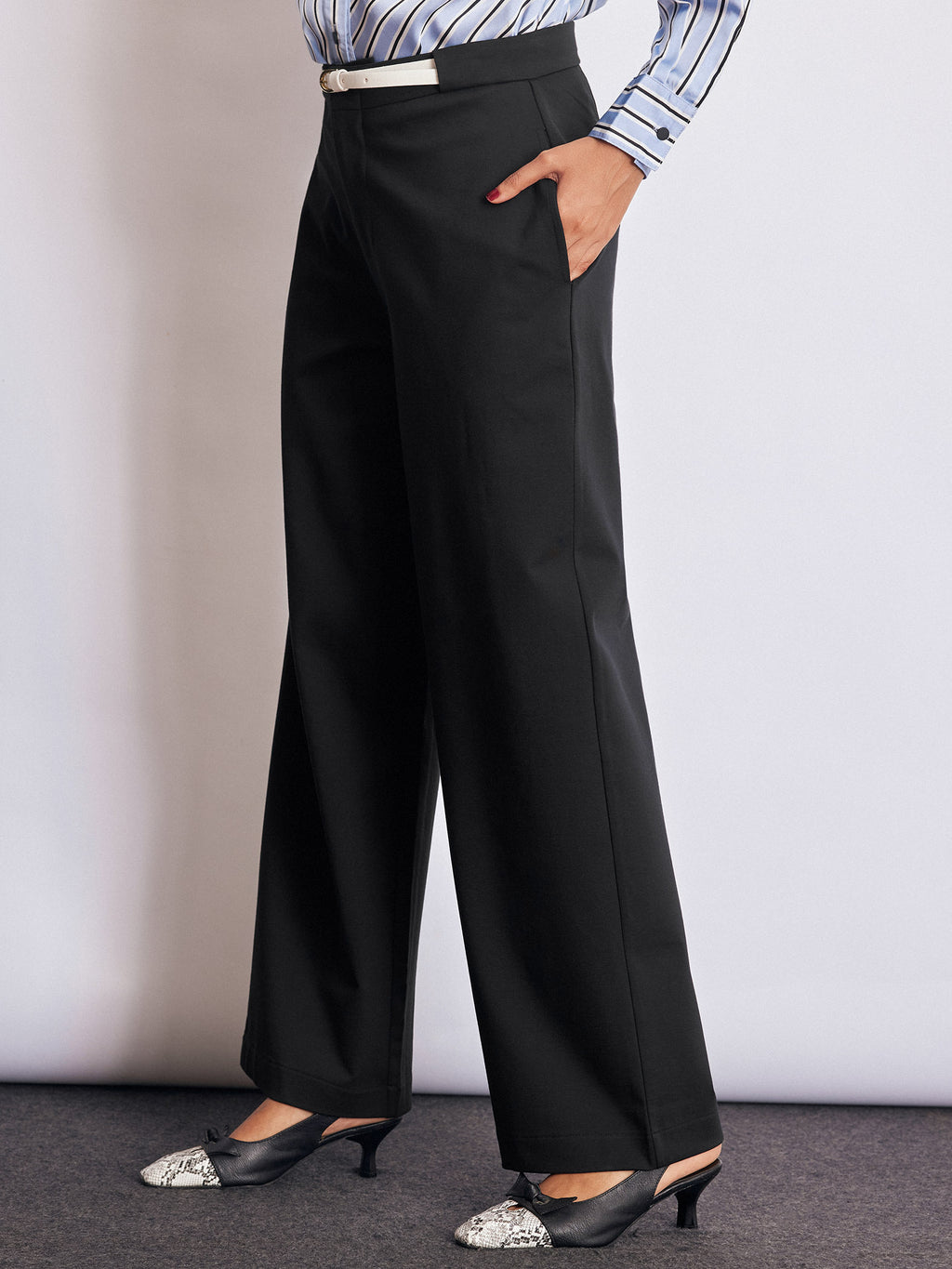 Black Knit Belted Trousers