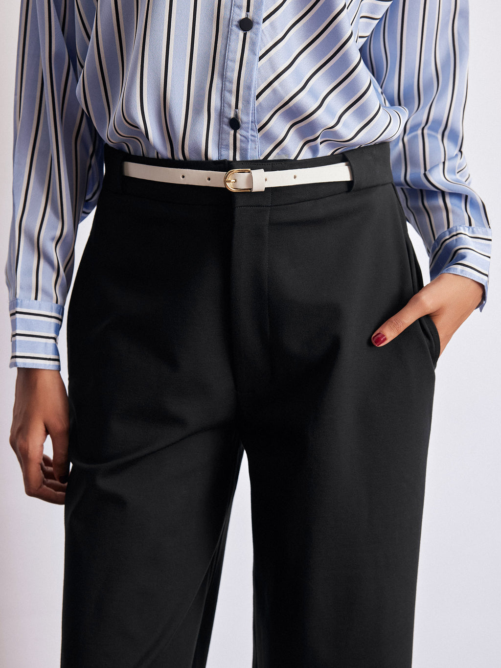Black Knit Belted Trousers