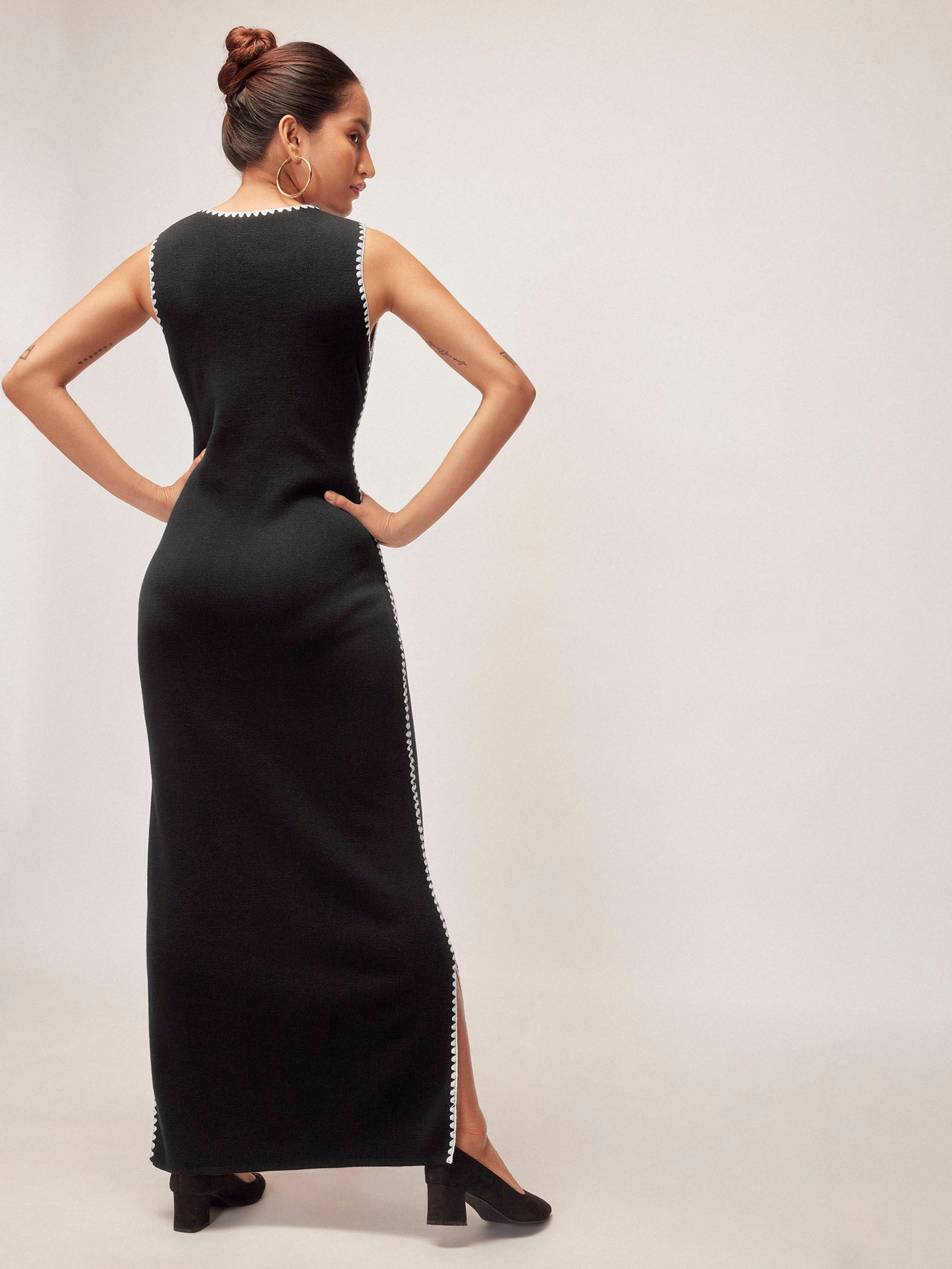 Black Knit Contrast Detail Dress