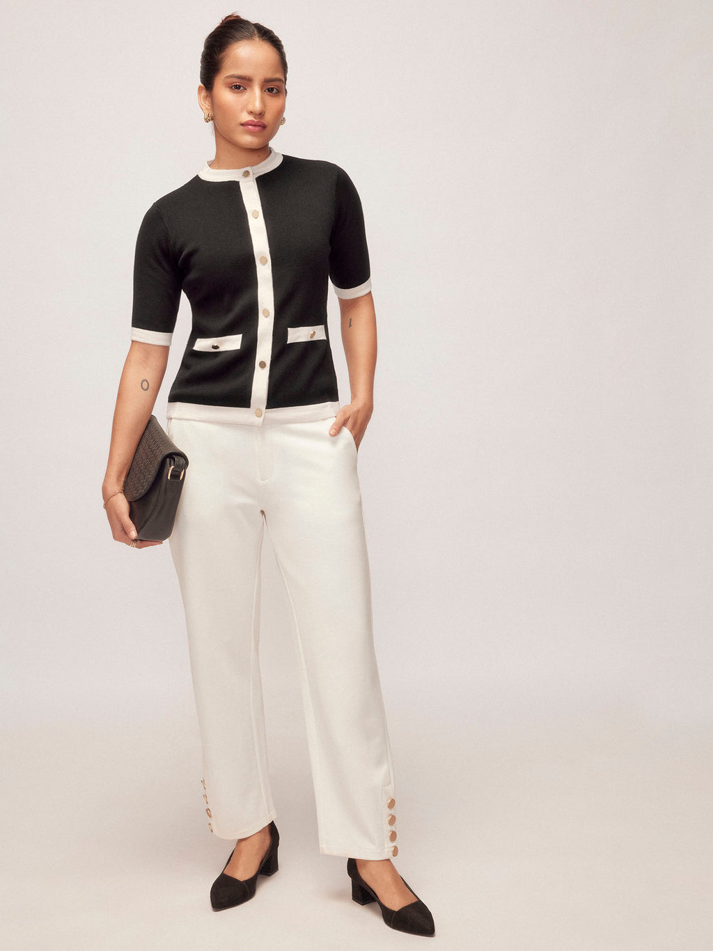 Black Knit Contrast Detail Top