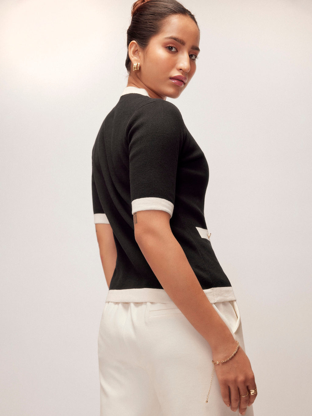 Black Knit Contrast Detail Top