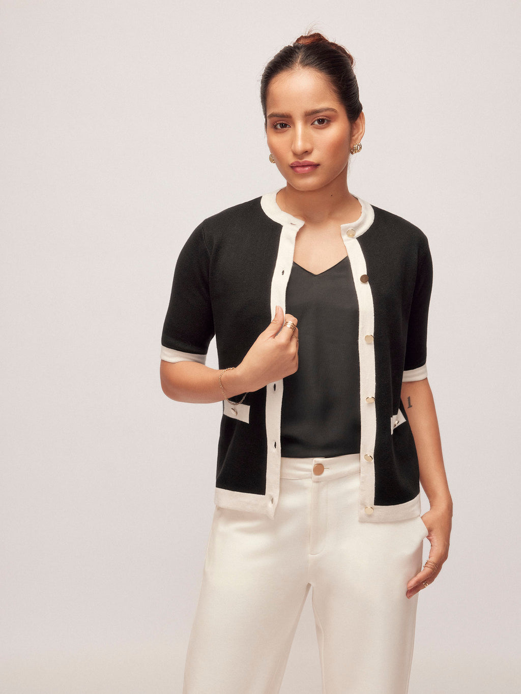 Black Knit Contrast Detail Top