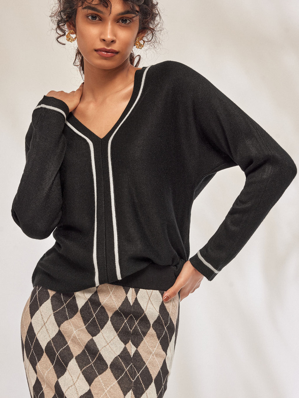 Black Knit Dolman Sleeve Top