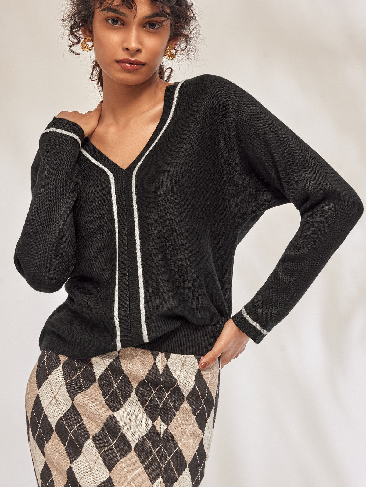 Black Knit Dolman Sleeve Top