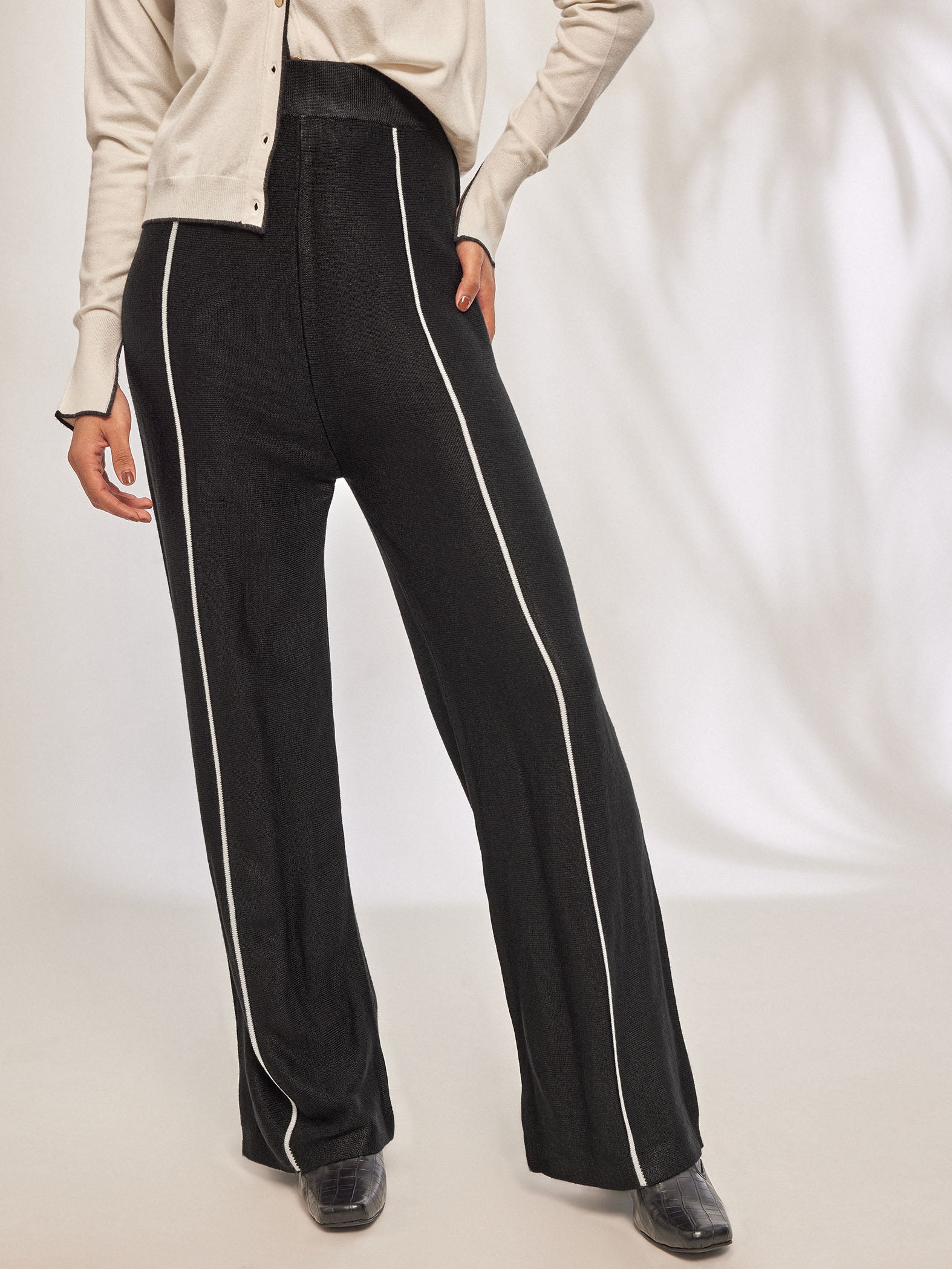 Black Knit Piping Detail Trousers