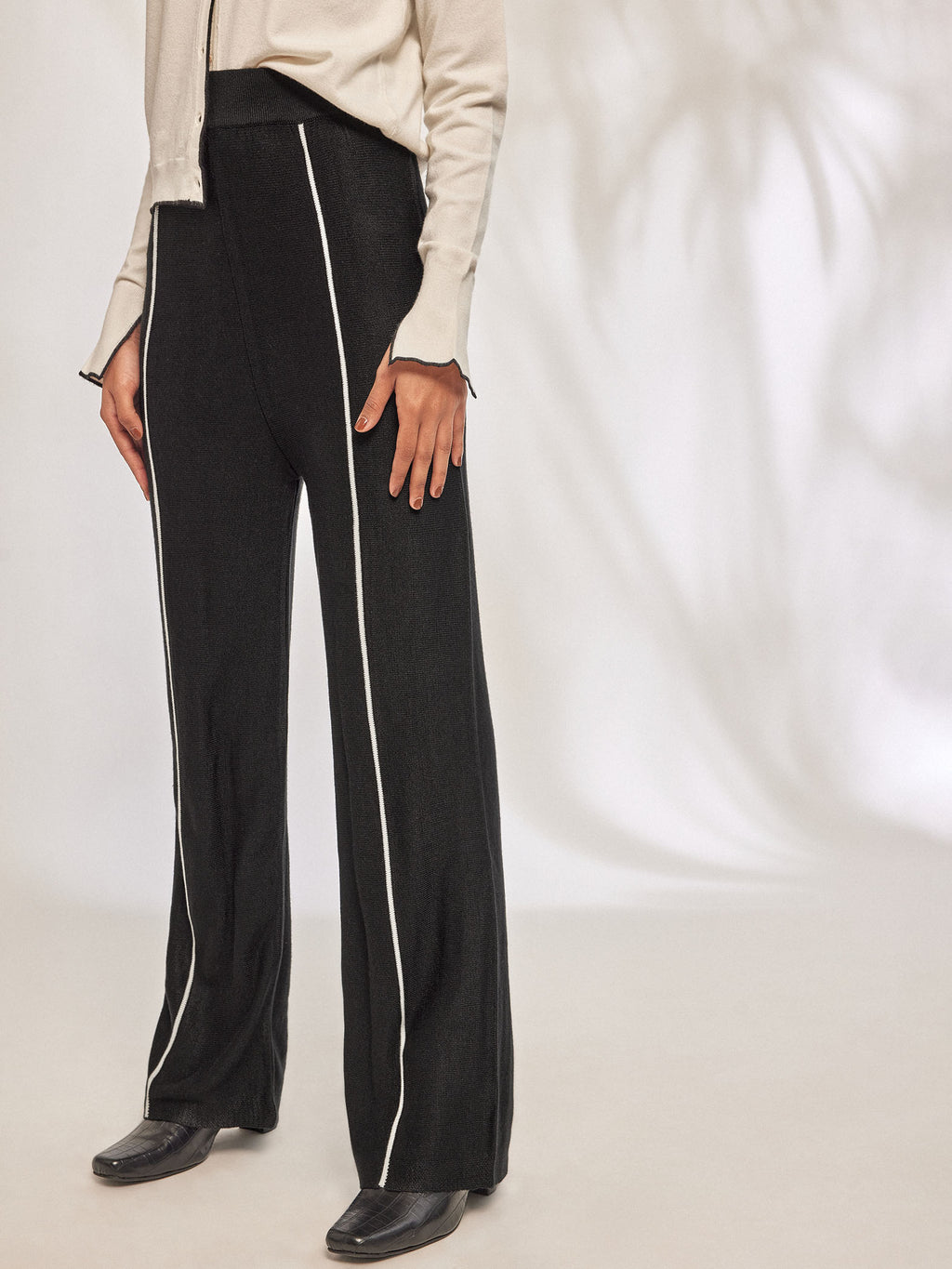 Black Knit Piping Detail Trousers