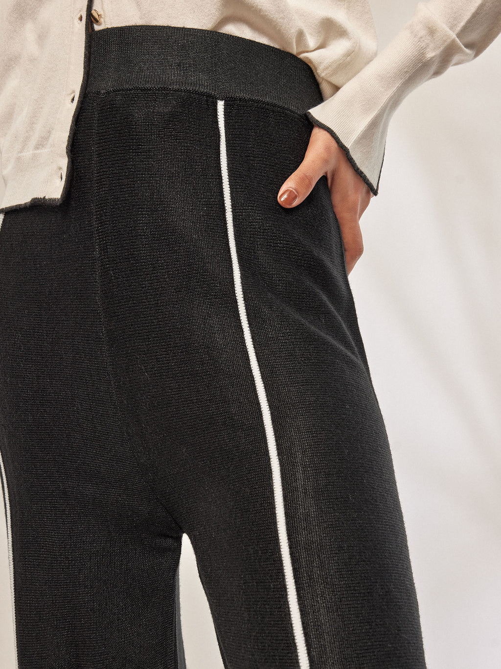 Black Knit Piping Detail Trousers