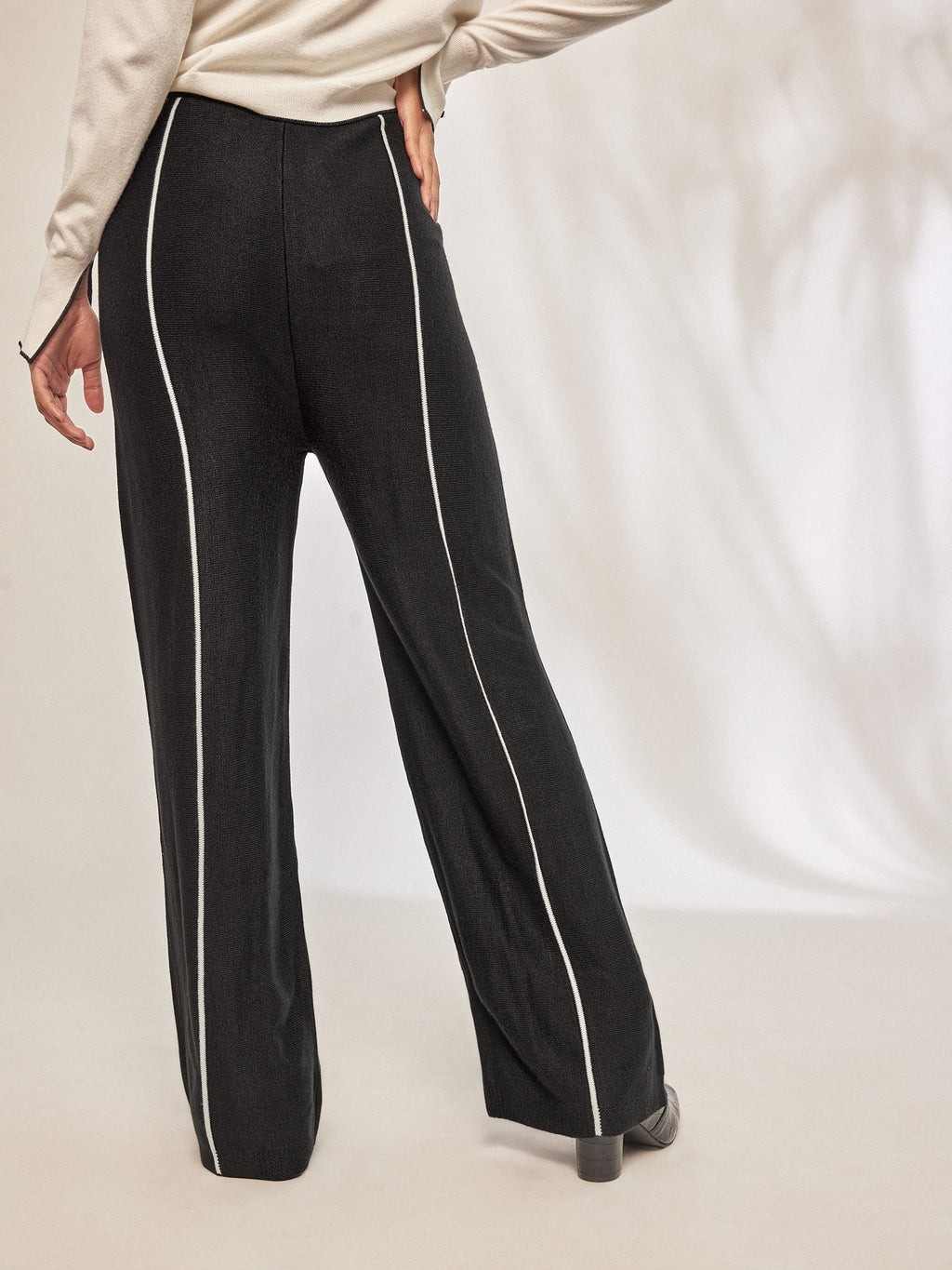 Black Knit Piping Detail Trousers