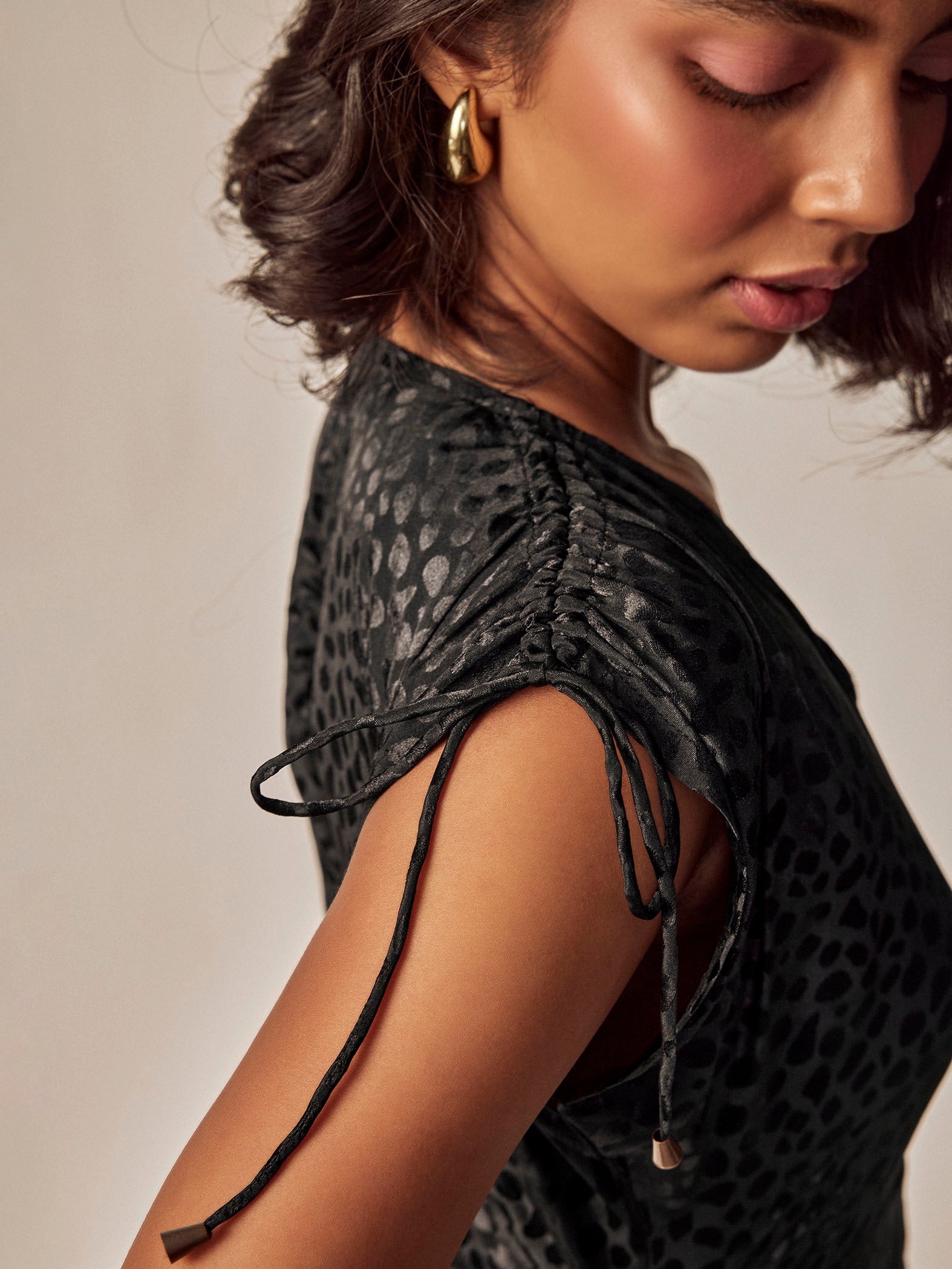 Black Leopard Print Gathered Dress