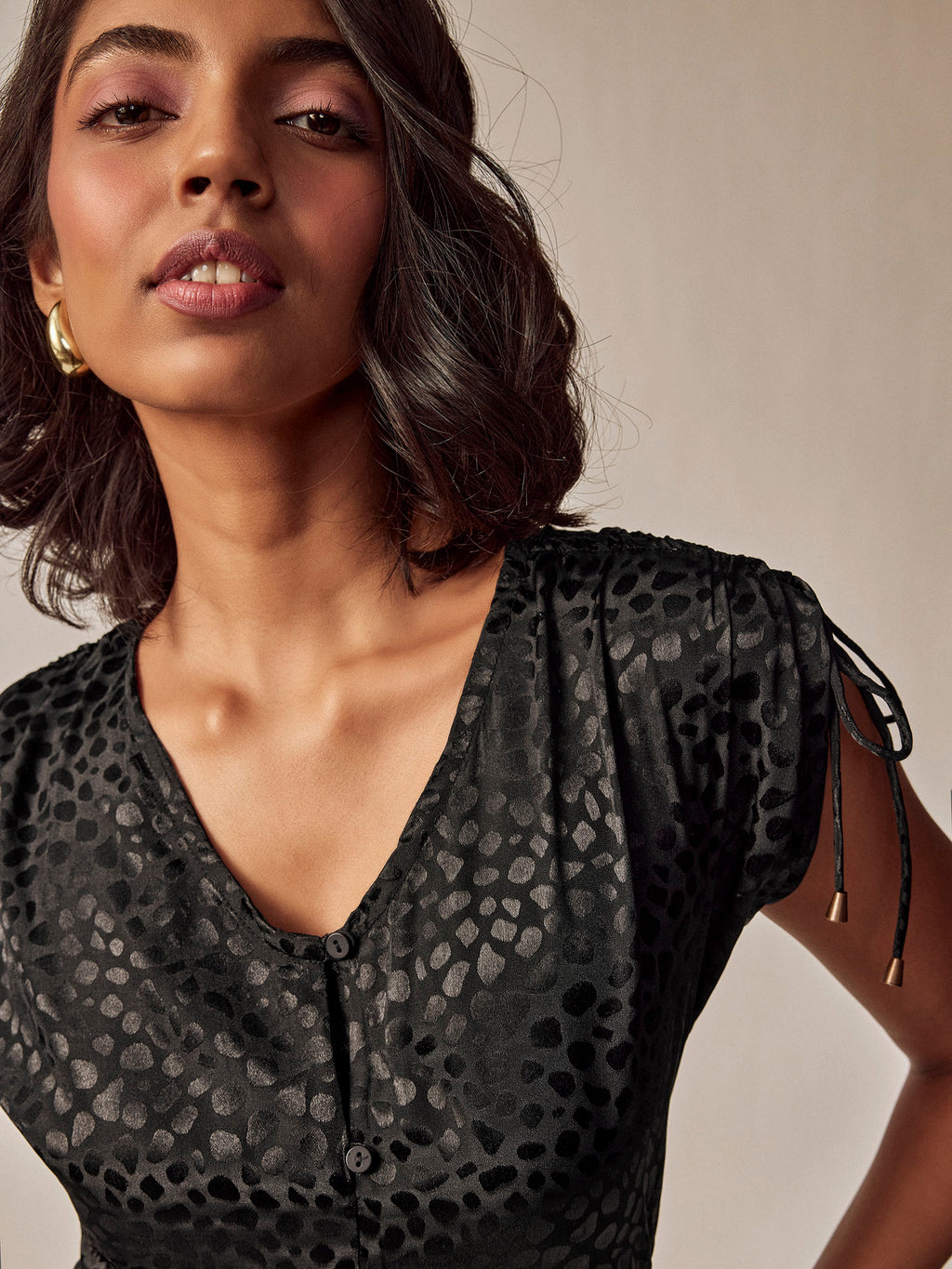 Black Leopard Print Gathered Dress