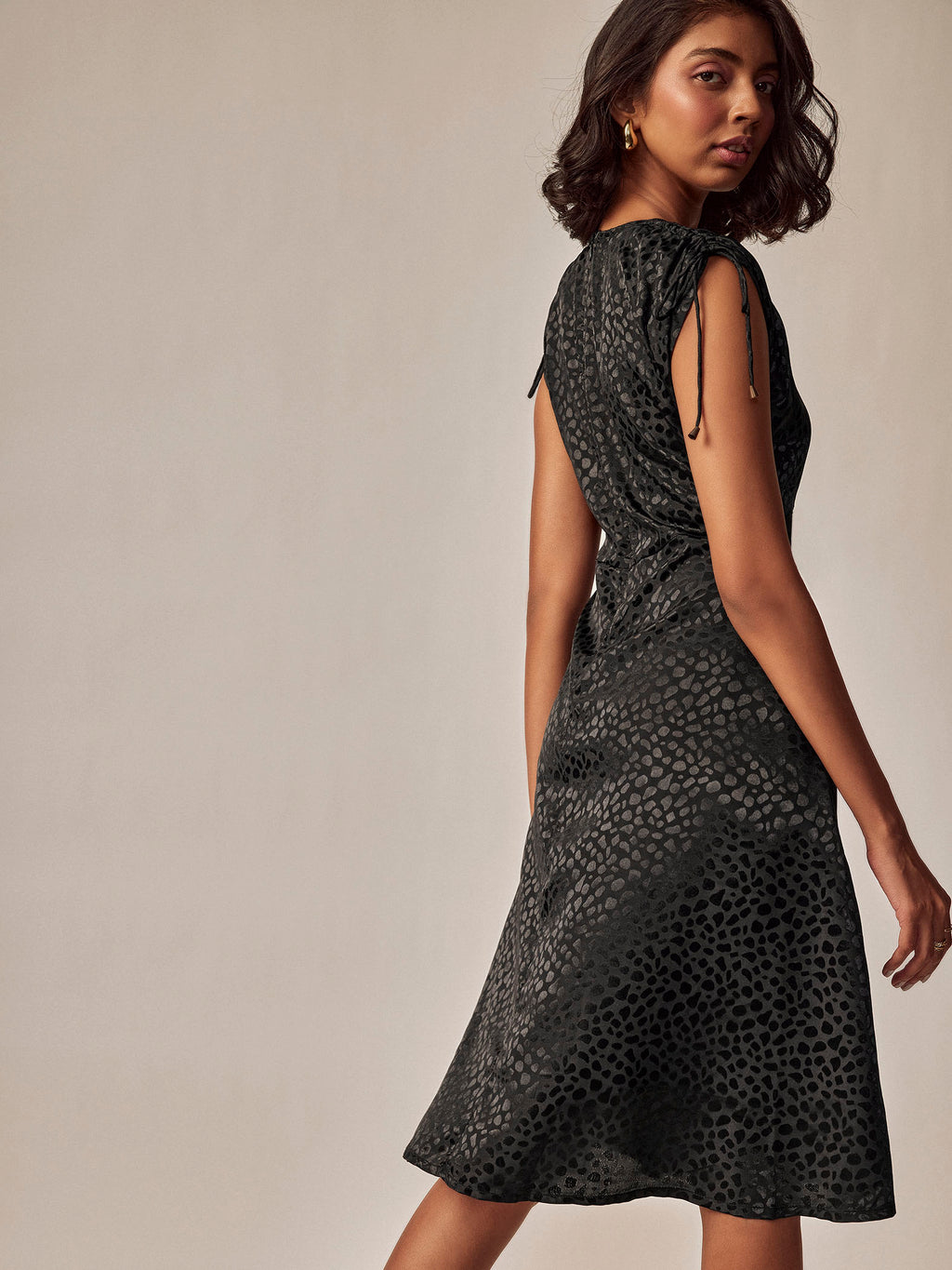 Black Leopard Print Gathered Dress
