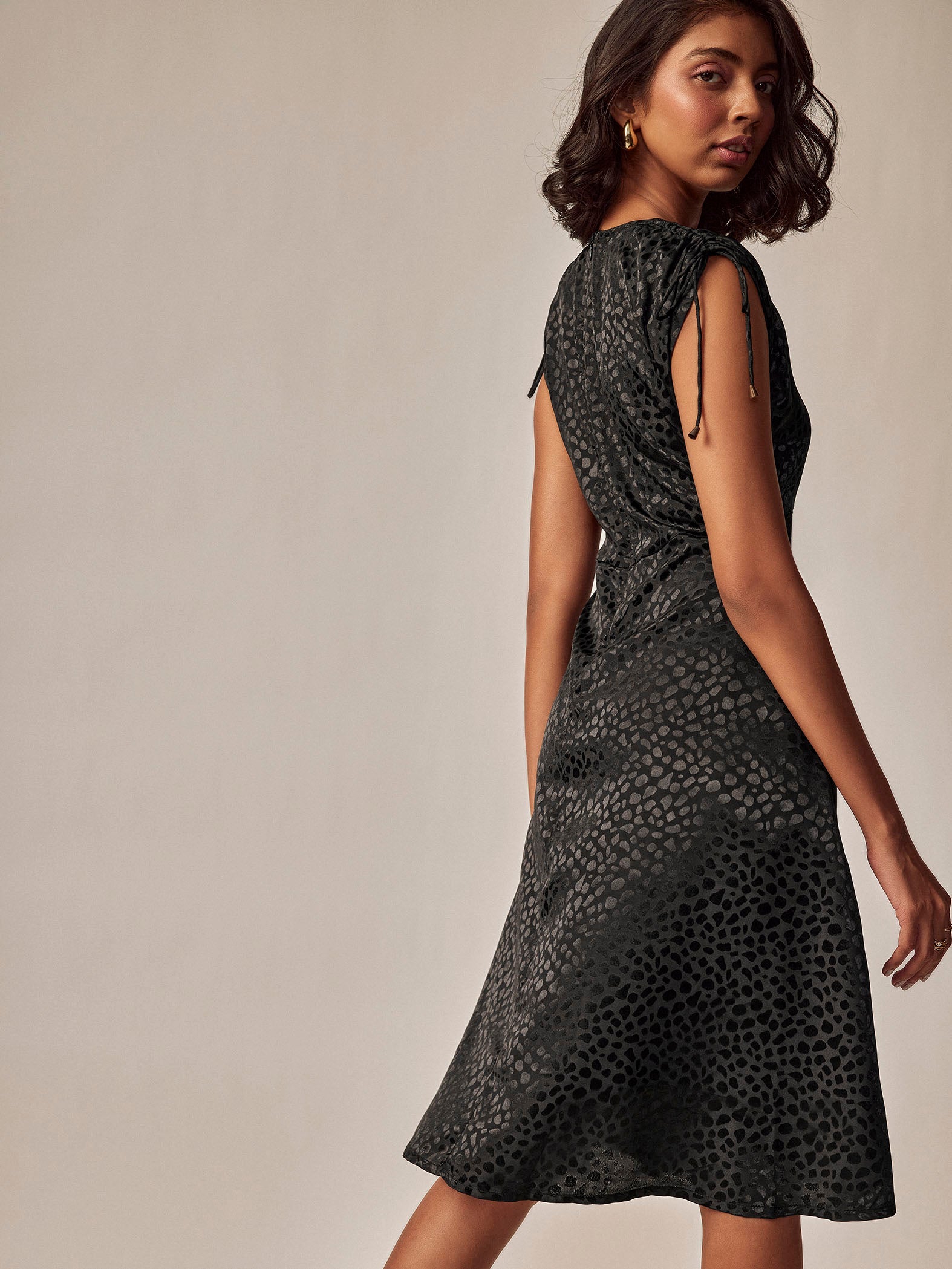 Black Leopard Print Gathered Dress