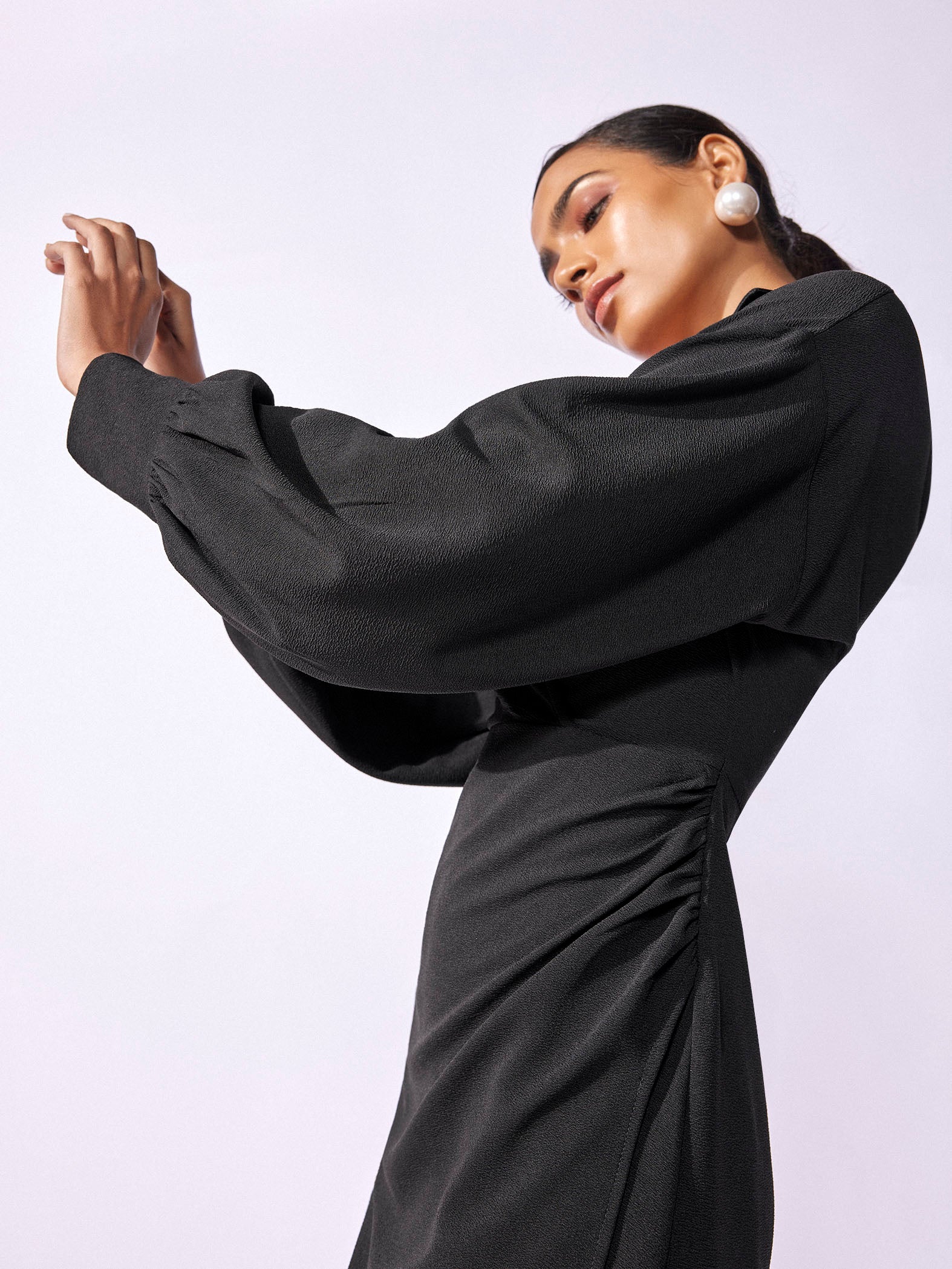 Black Overlap Drape Dress