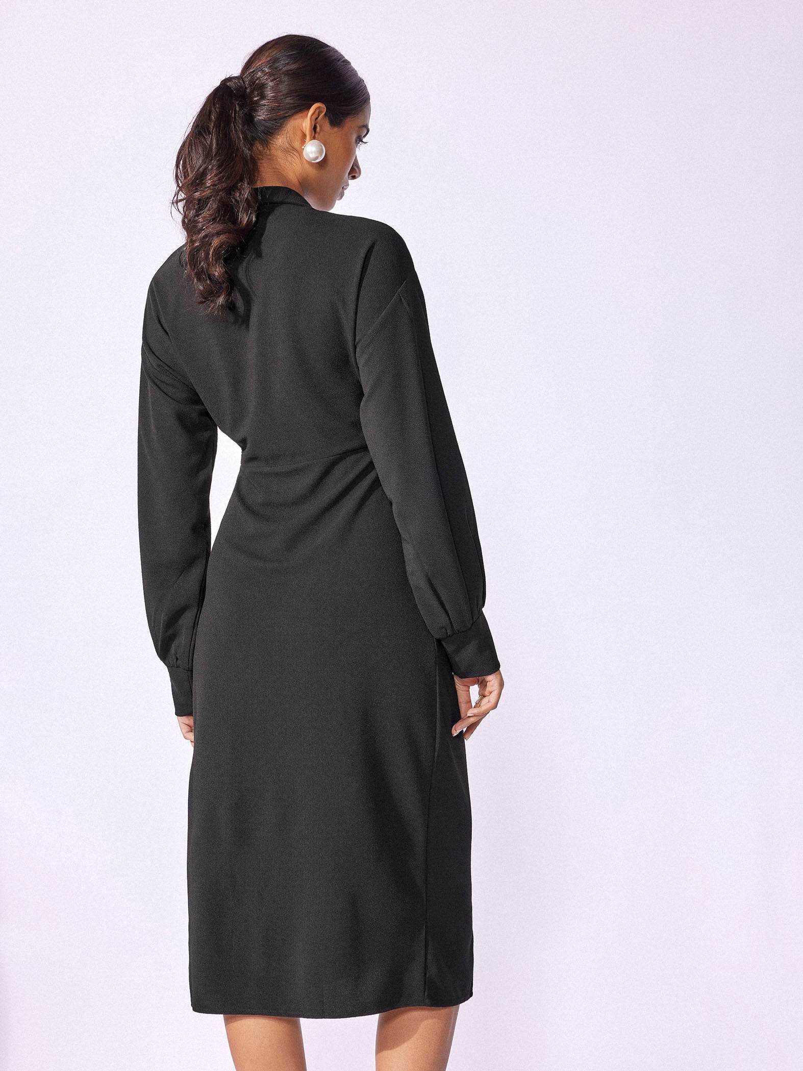 Black Overlap Drape Dress