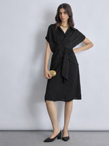 Black Pleated Drape Dress