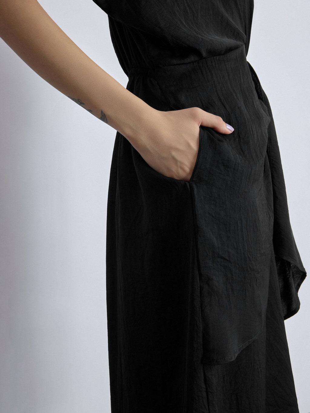 Black Pleated Drape Dress
